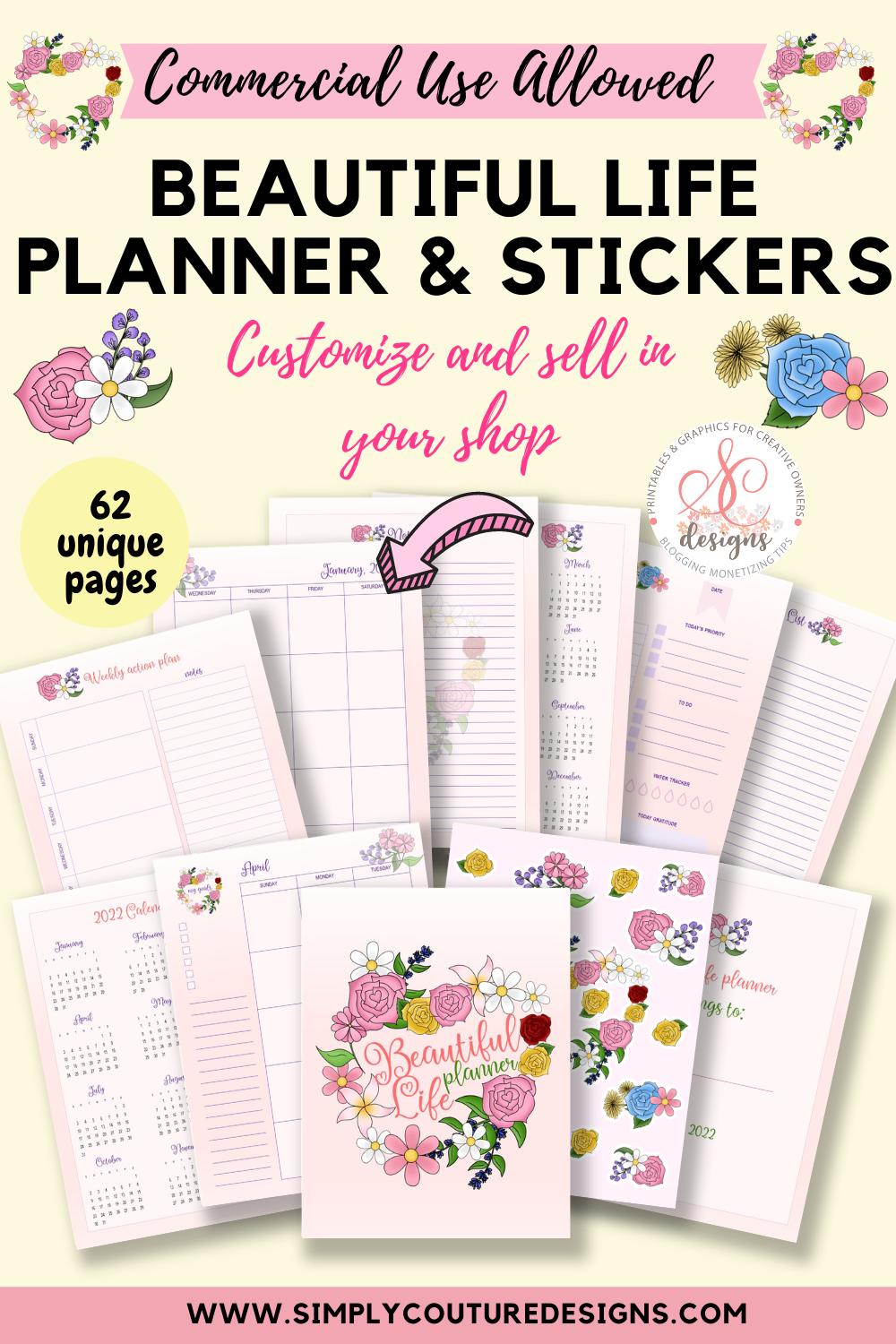 Beautiful life planner and sticker templates to create printables to sell on Etsy